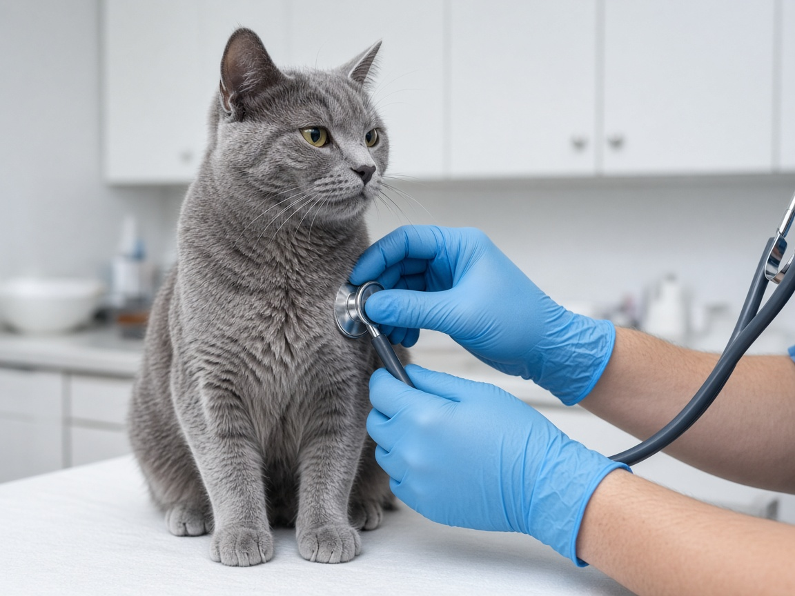 Wellness listen on a cat at the exam table